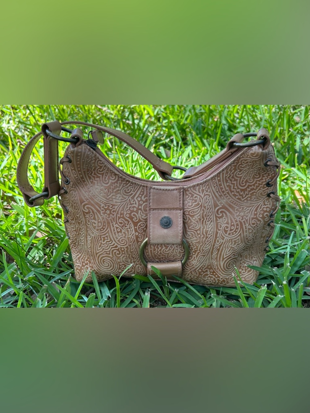 Chateau Embossed Brown Shoulder Bag